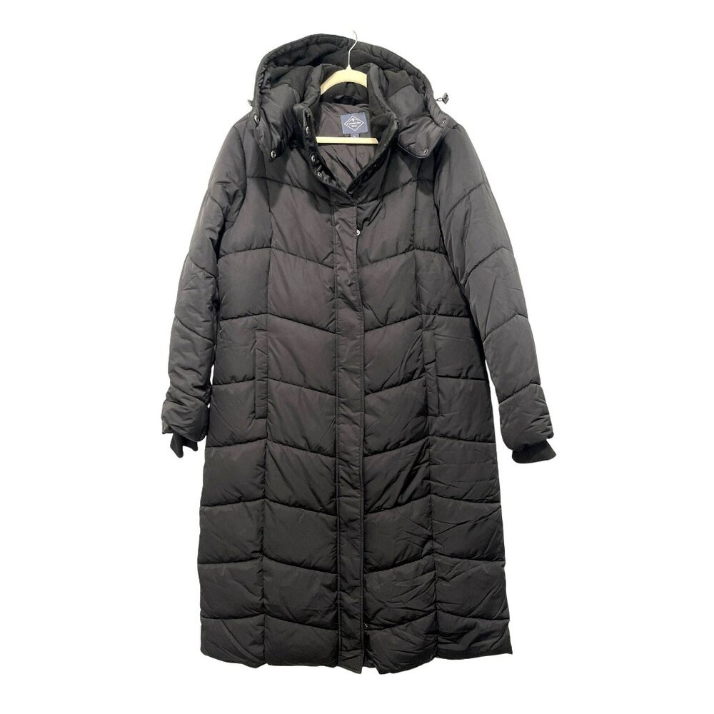 St John's Bay Long Black Quilted Hooded Puffer Winter Coat XL NWOT - Picture 4 of 10